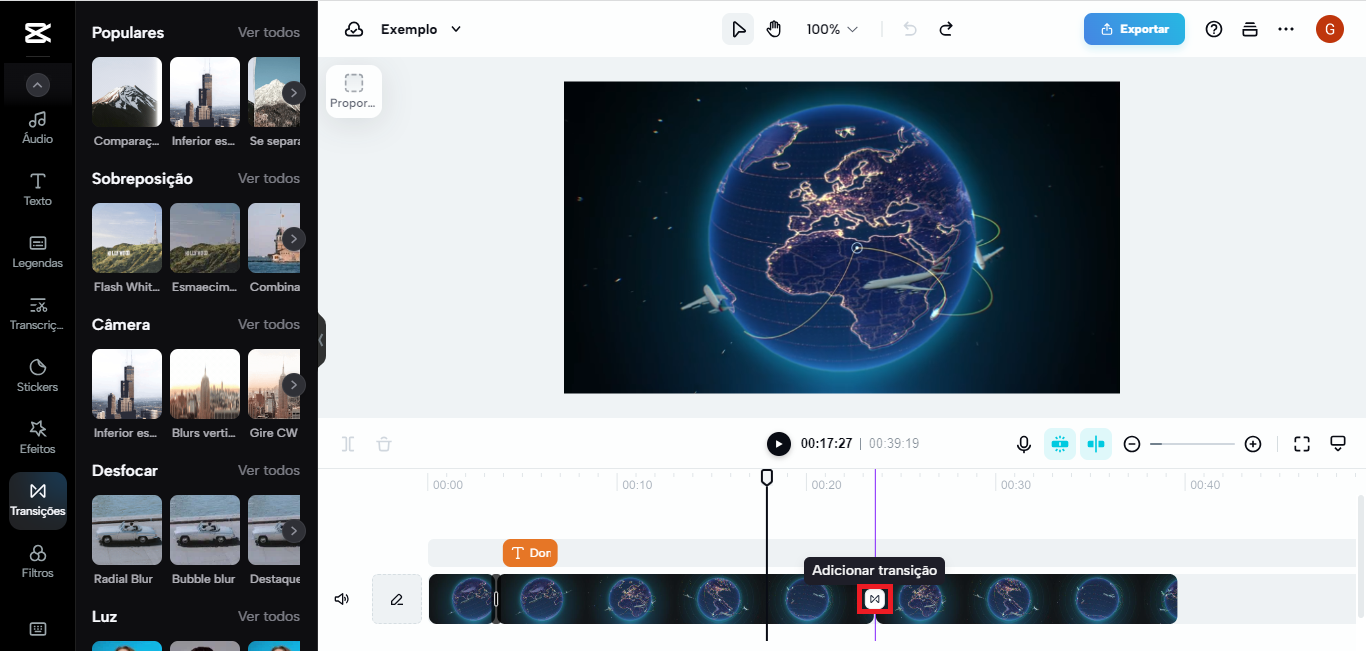 Transição de vídeo no CapCut para desktop