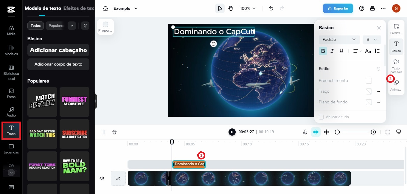 Adicionando texto no CapCut para desktop