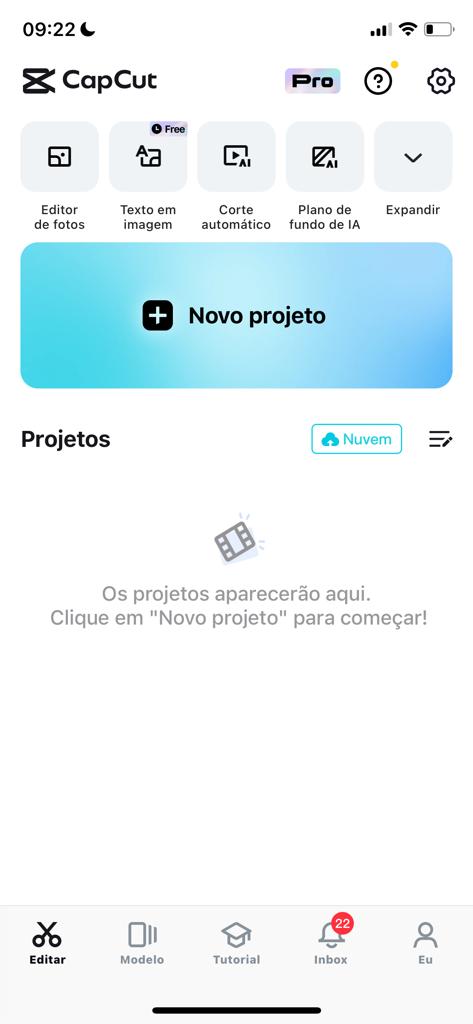 Tela inicial CapCut mobile