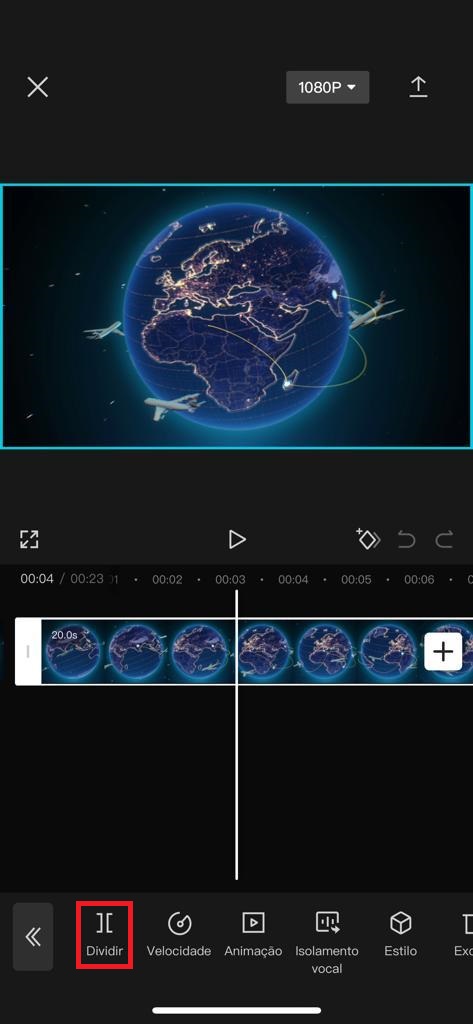 Corte de vídeo no CapCut mobile