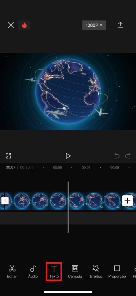 Adicionando texto no CapCut mobile