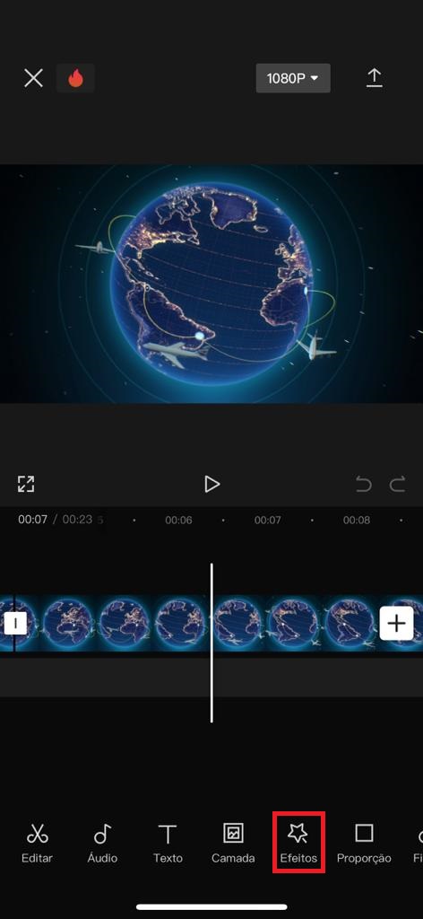 Adicionando efeito no CapCut mobile