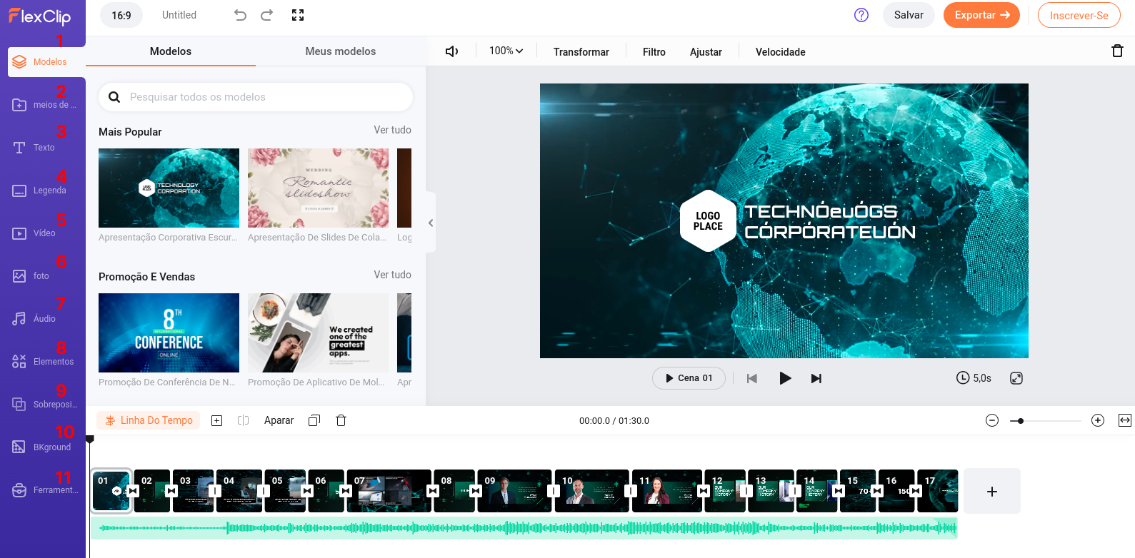 Edição de vídeo apresentação com FlexClip