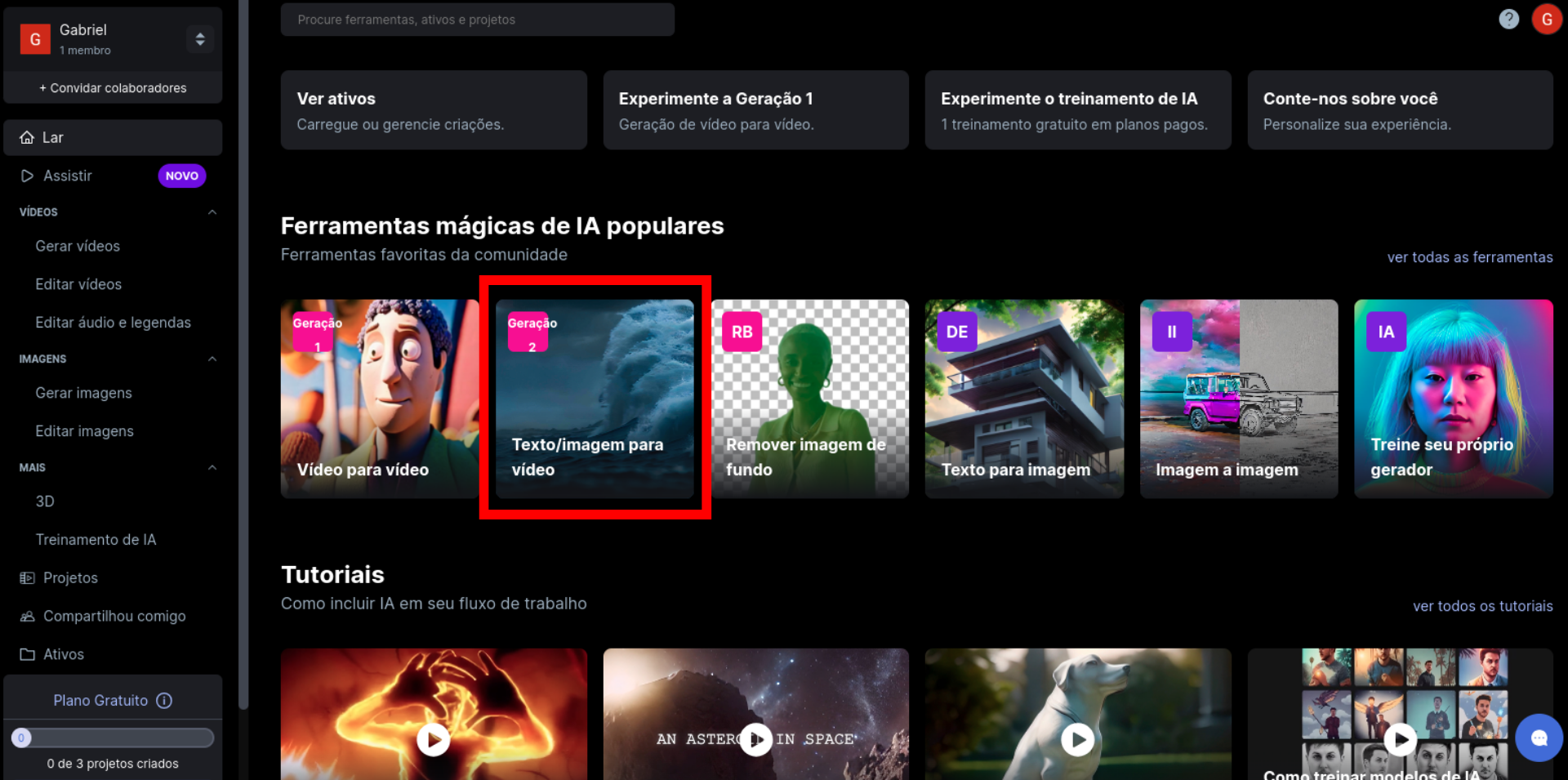 Acessar ferramenta Vídeo para vídeo