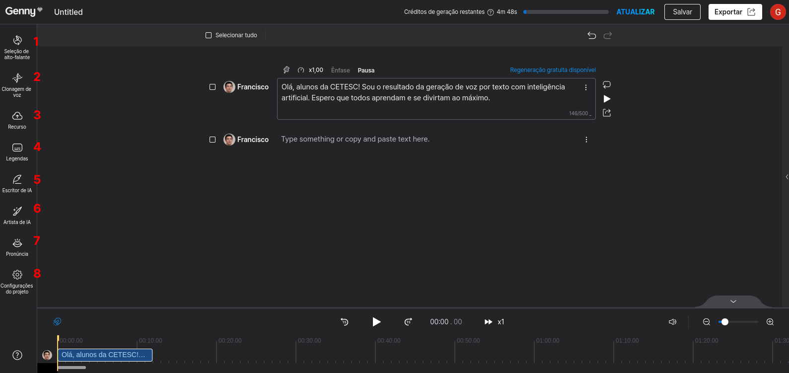 Gerando voz com aplicativo Lovo Ai