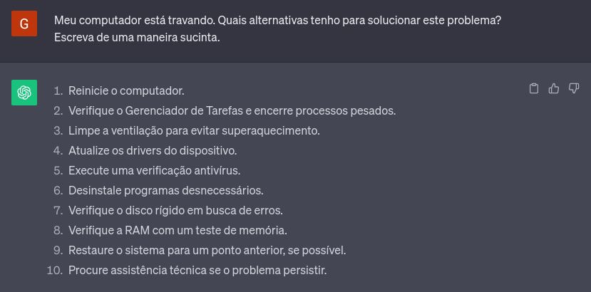 Exemplo de solução de problema com ChatGPT