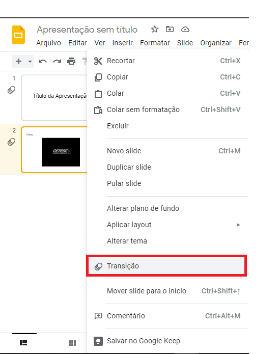 Adicionar uma transição