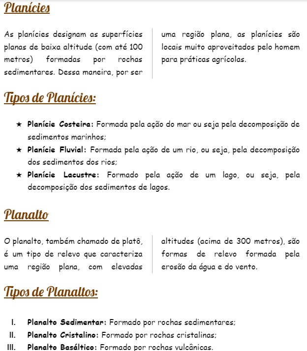 Atividade Planícis e Planalto