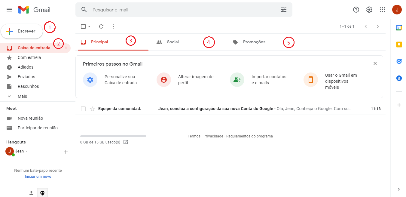 Pagina inicial da conta do gmail