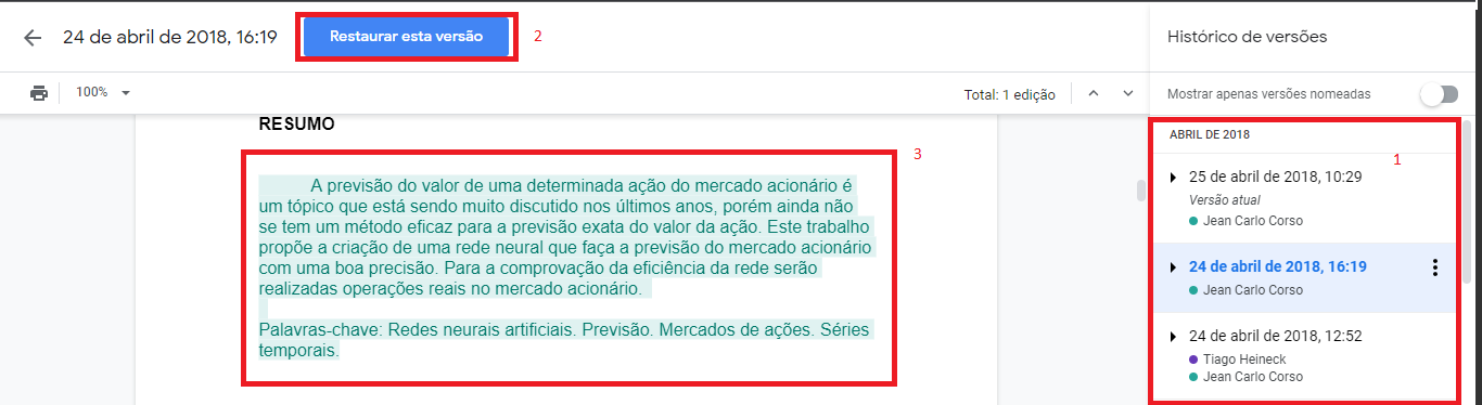 Histórico do documento