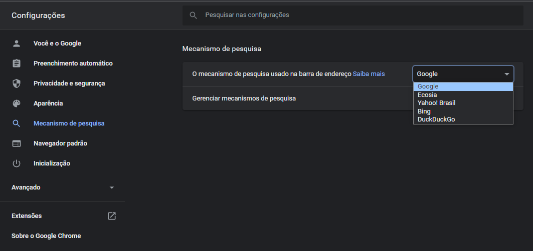 Escolhendo um mecanismo de pesquisa