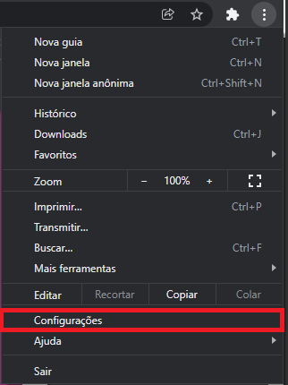 Abrir as configurações