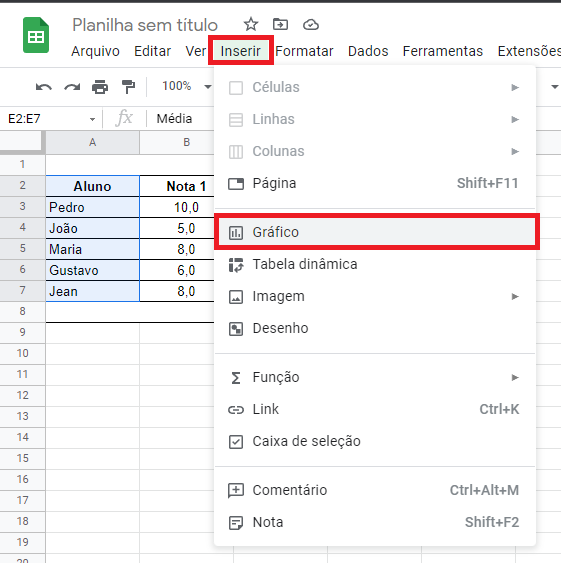 Inserir gráficos