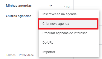 Criar nova agenda