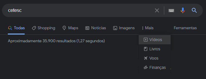 Categorias de pesquisa do Google