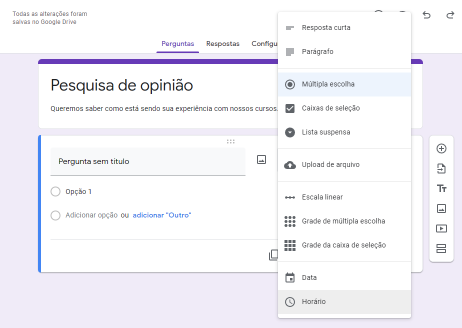 Escolha do formato da pergunta